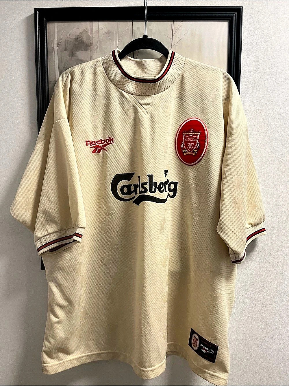 Reebok Liverpool F.C. 1996-1997 Away authentic Jersey Cream & Red XL